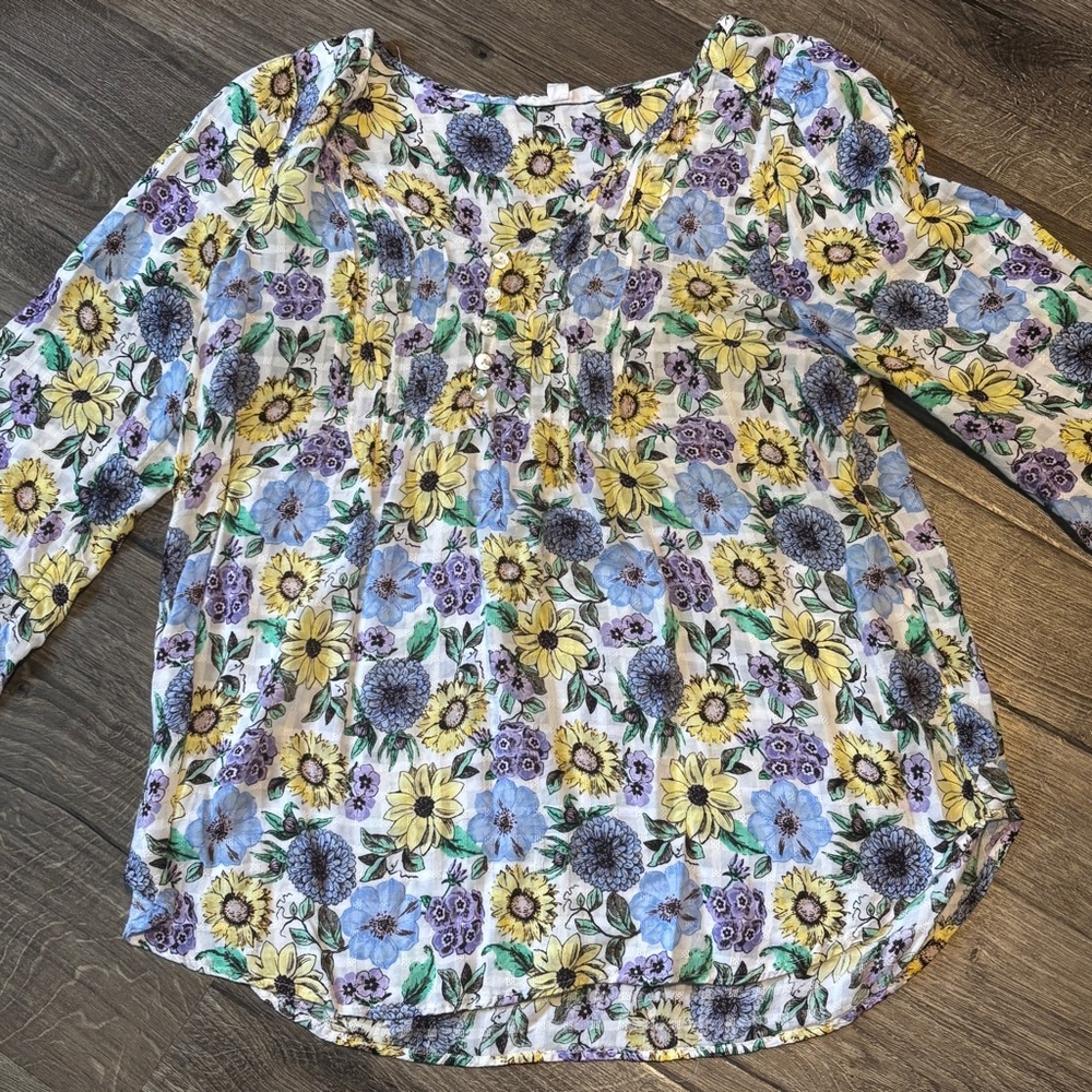 Jane and Delancey - Floral Blouse with Yellow and Blue Accents